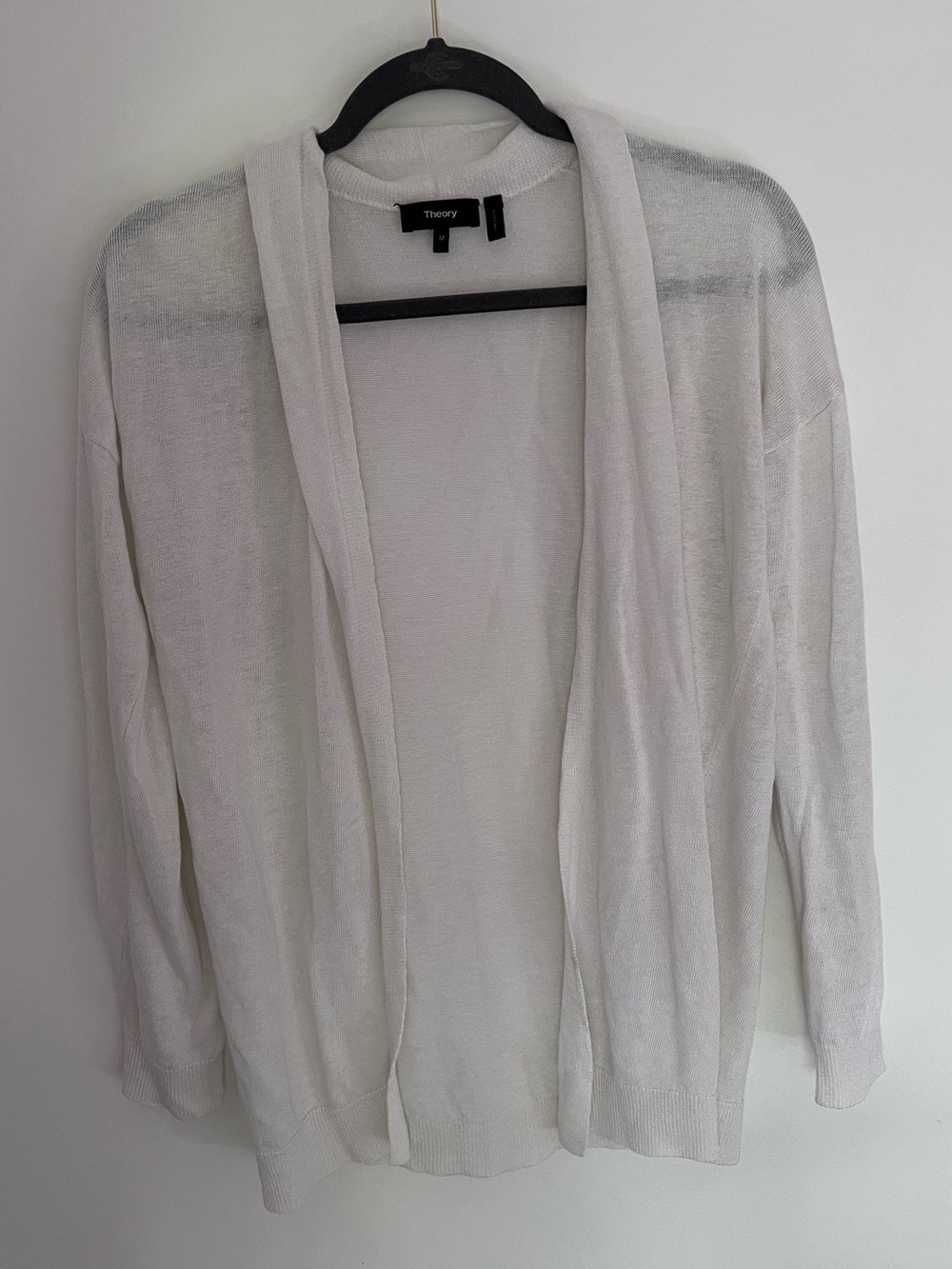 Theory Linen Lightweight White Open-Front Cream Cardigan